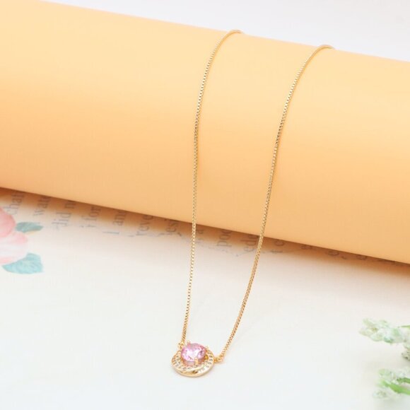 Elegant Rose Gold Necklace with Pink Stone & Adjustable Chain, XPNL0347 - Picture 10 of 13
